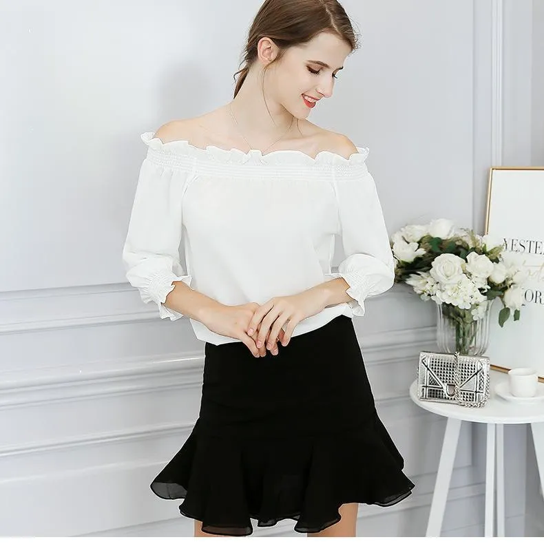 Ruffled Long Sleeve Off-Shoulder