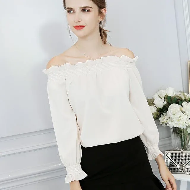 Ruffled Long Sleeve Off-Shoulder