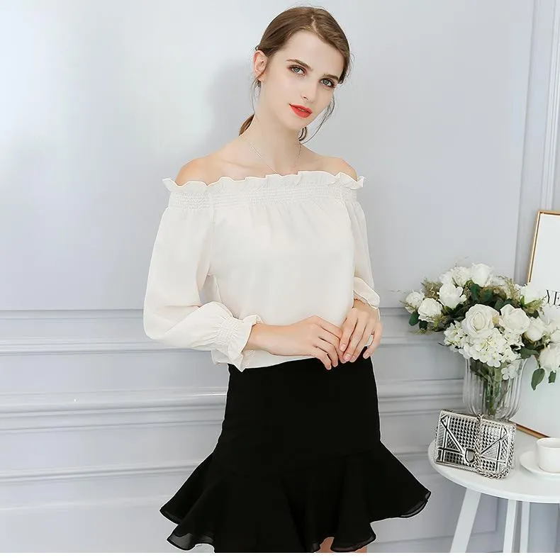 Ruffled Long Sleeve Off-Shoulder