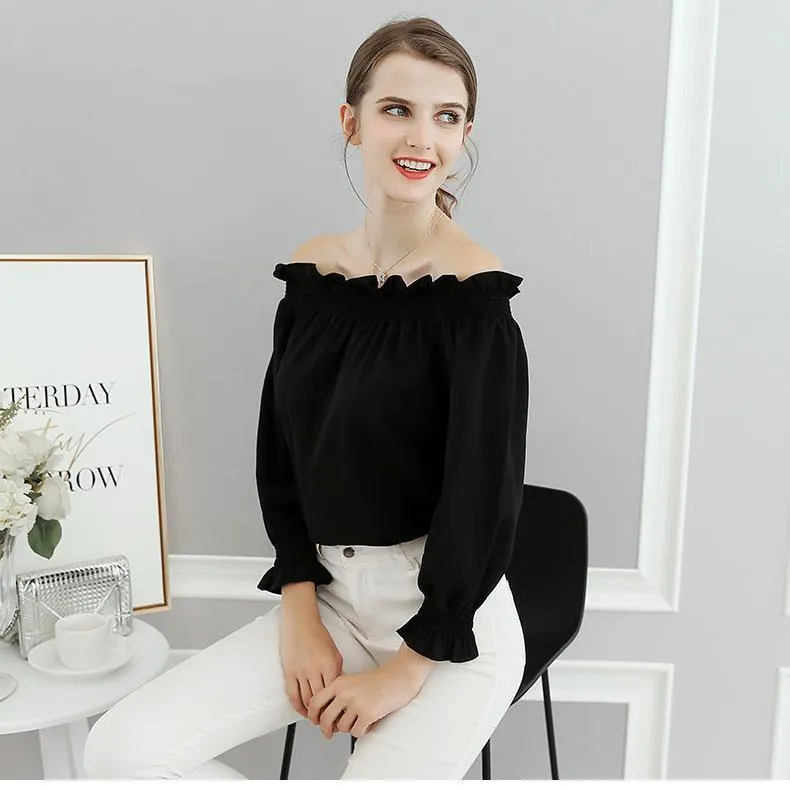 Ruffled Long Sleeve Off-Shoulder