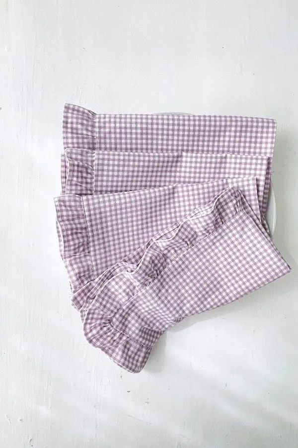RUFFLED NAPKIN SET IN LAVENDER GINGHAM (SET OF 4)