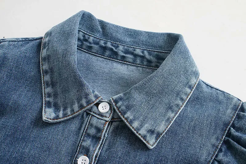 Ruffled Single-breasted Denim Lace Cardigan Shirts Blouses