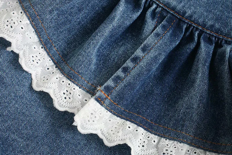 Ruffled Single-breasted Denim Lace Cardigan Shirts Blouses