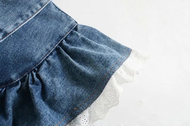 Ruffled Single-breasted Denim Lace Cardigan Shirts Blouses