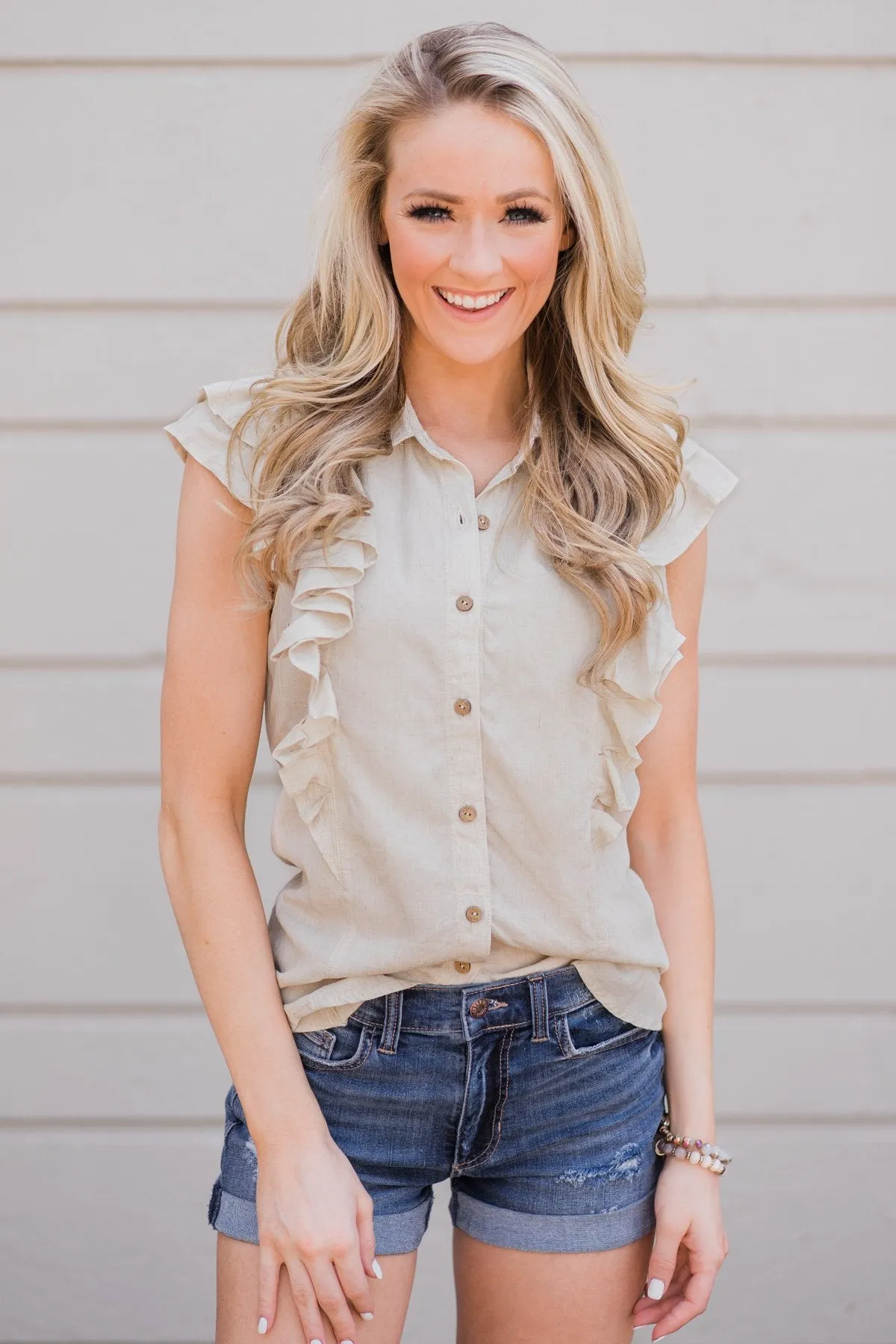 Ruffled Up Cutie Top- Oatmeal