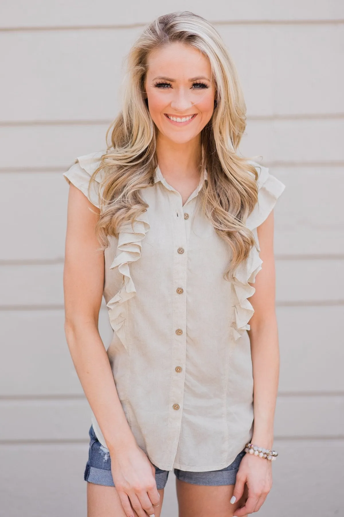 Ruffled Up Cutie Top- Oatmeal