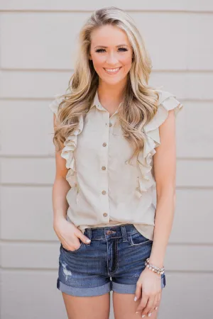 Ruffled Up Cutie Top- Oatmeal