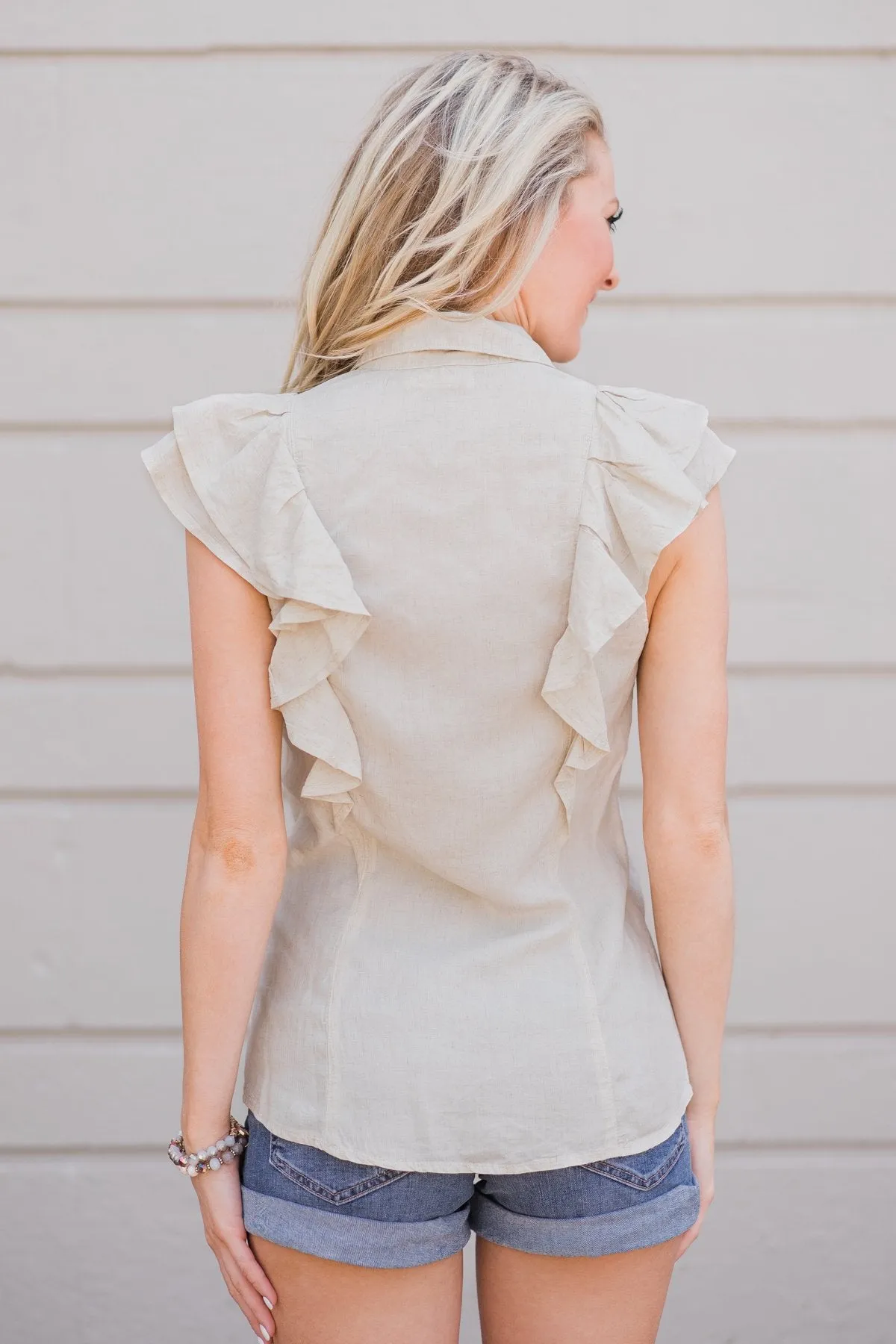 Ruffled Up Cutie Top- Oatmeal