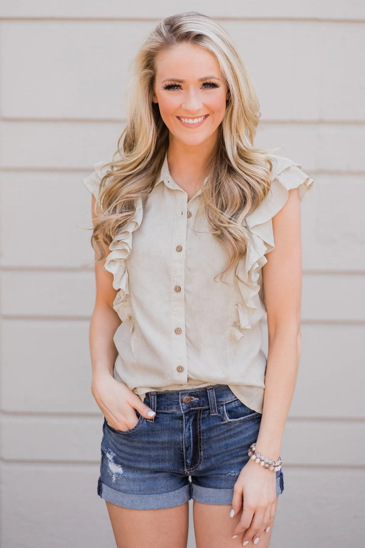 Ruffled Up Cutie Top- Oatmeal