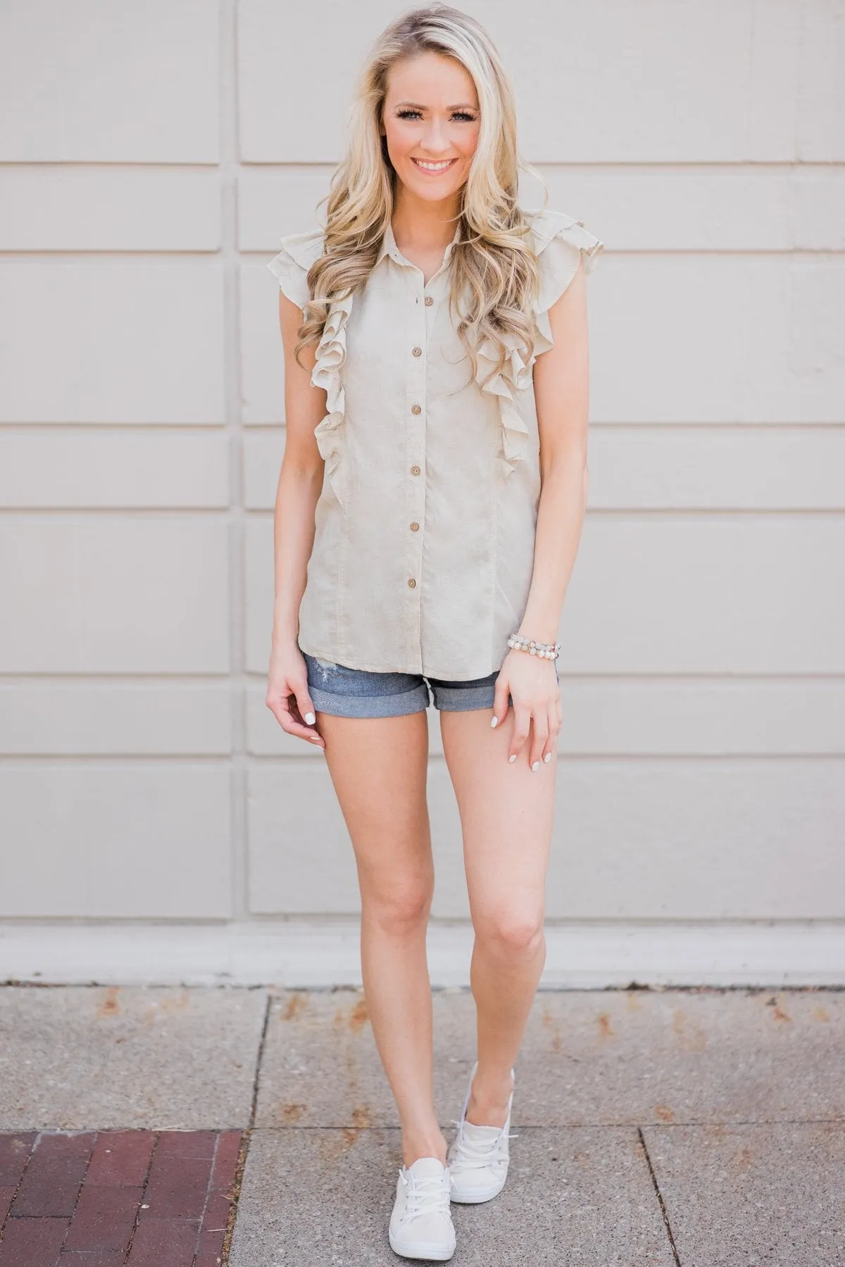 Ruffled Up Cutie Top- Oatmeal