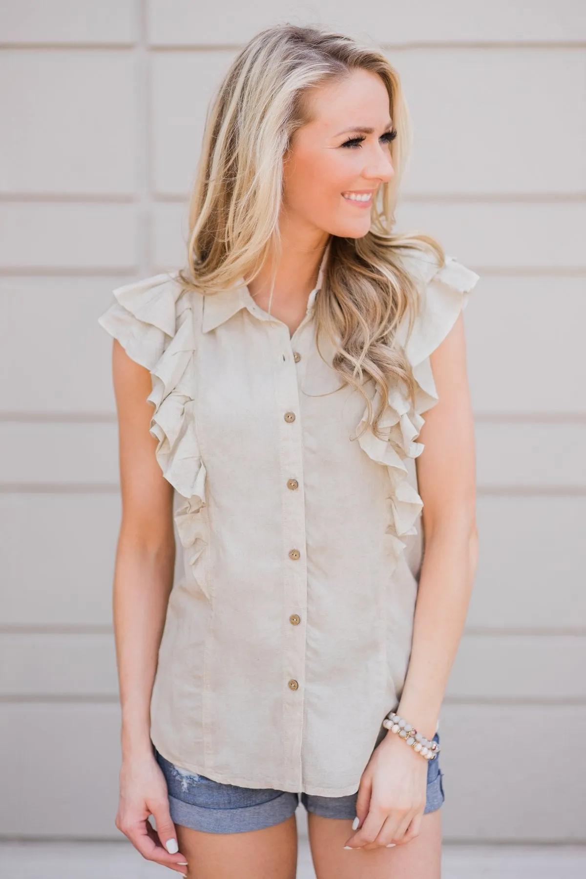 Ruffled Up Cutie Top- Oatmeal