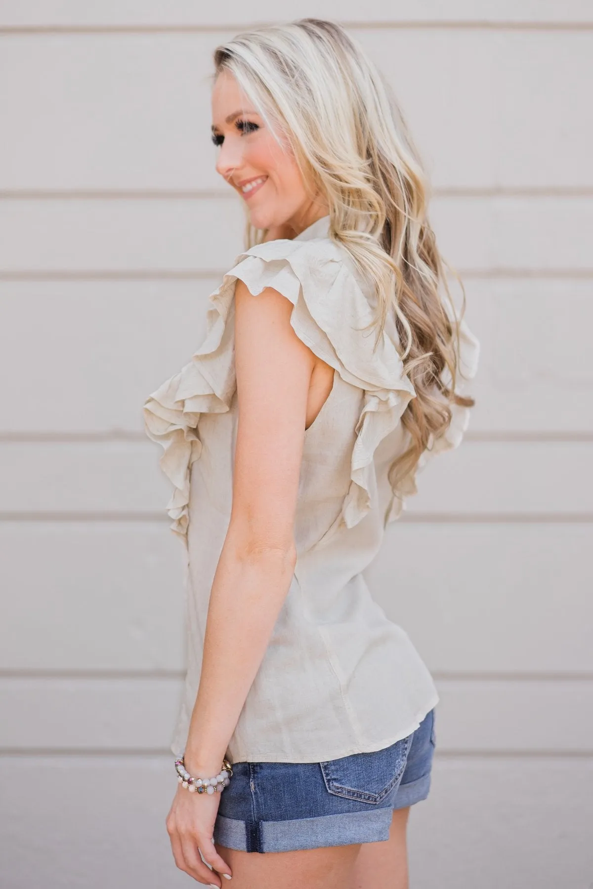 Ruffled Up Cutie Top- Oatmeal