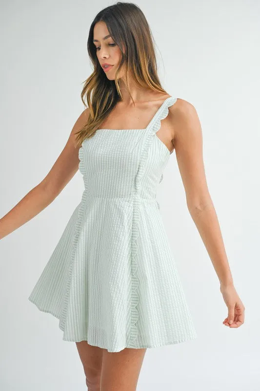 Sage Seersucker Mini Dress
