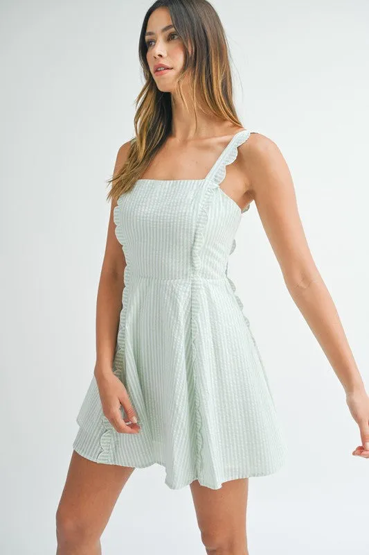 Sage Seersucker Mini Dress