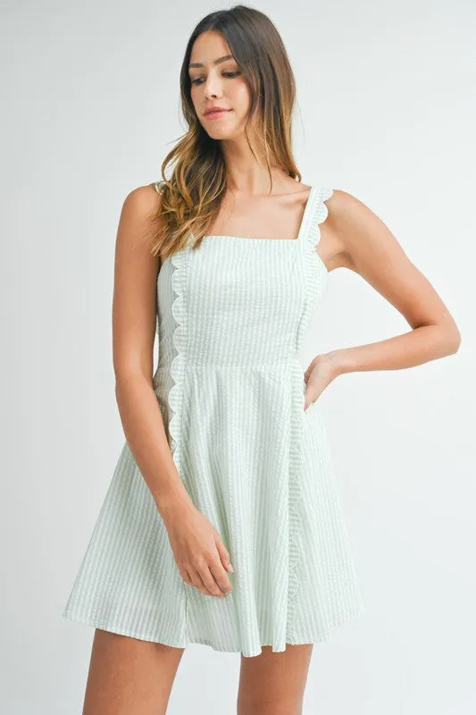 Sage Seersucker Mini Dress