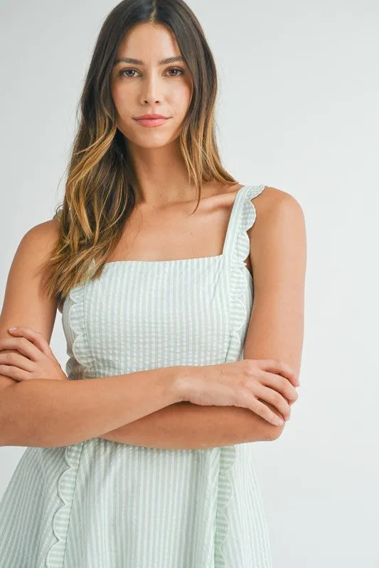 Sage Seersucker Mini Dress