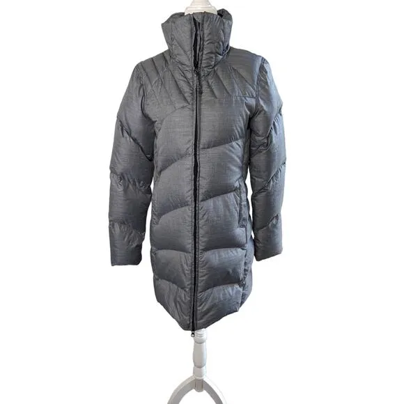 Salomon grey down filled long puffer coat womens size small