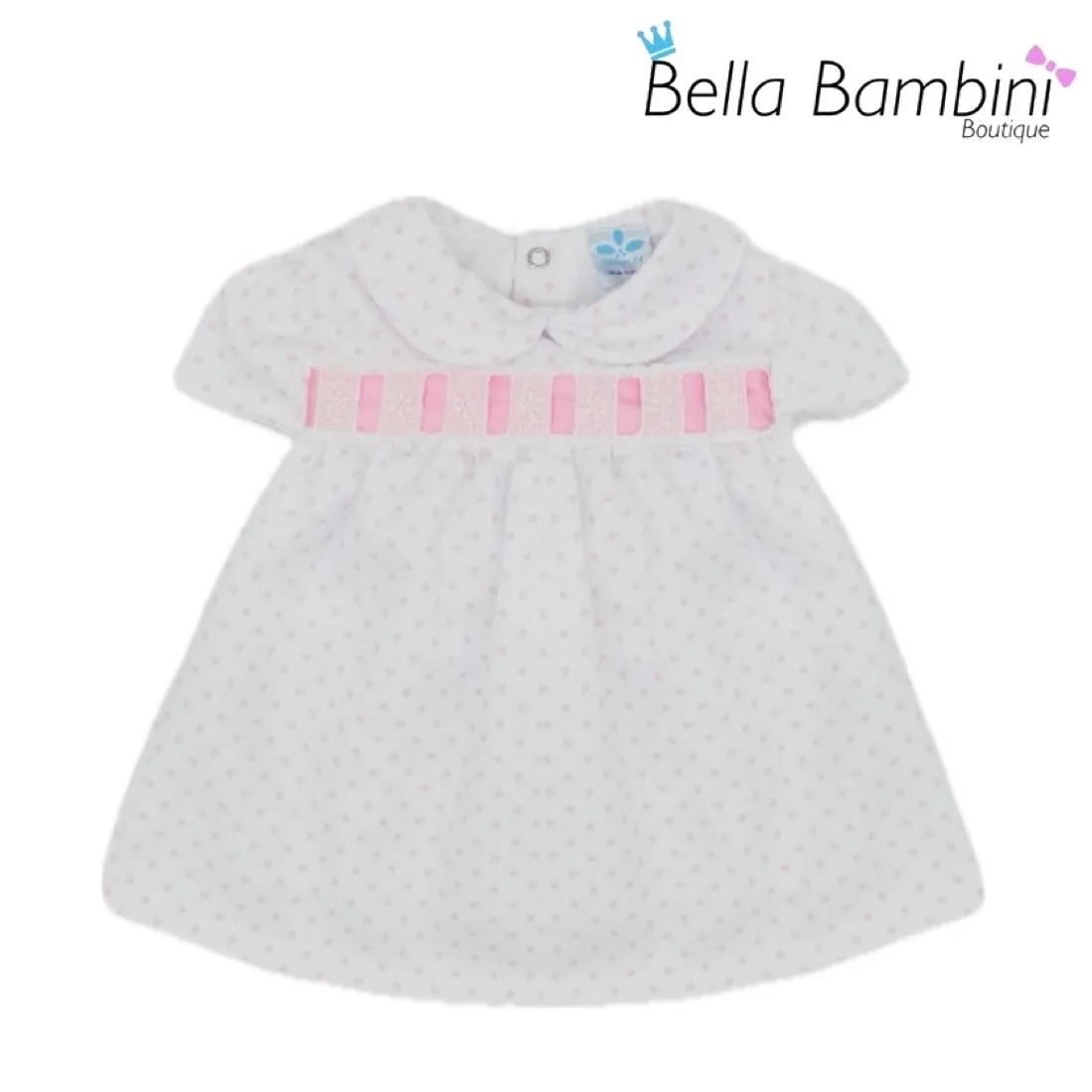 Sardon Baby Girls Pink and White Polka Dress