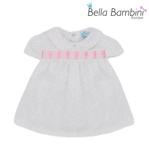 Sardon Baby Girls Pink and White Polka Dress