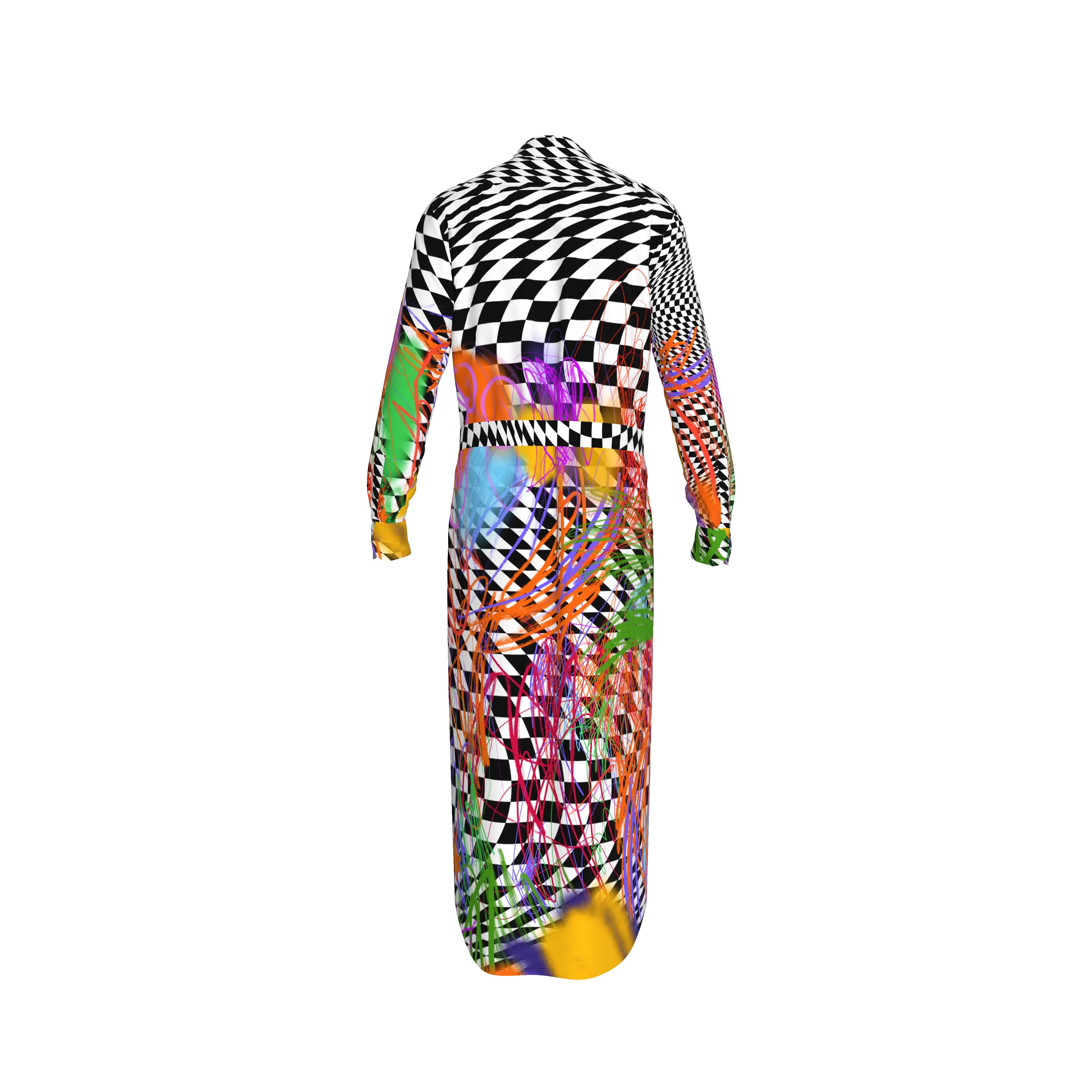 Scribble Check Maxi Shirt Dress in Double Georgette