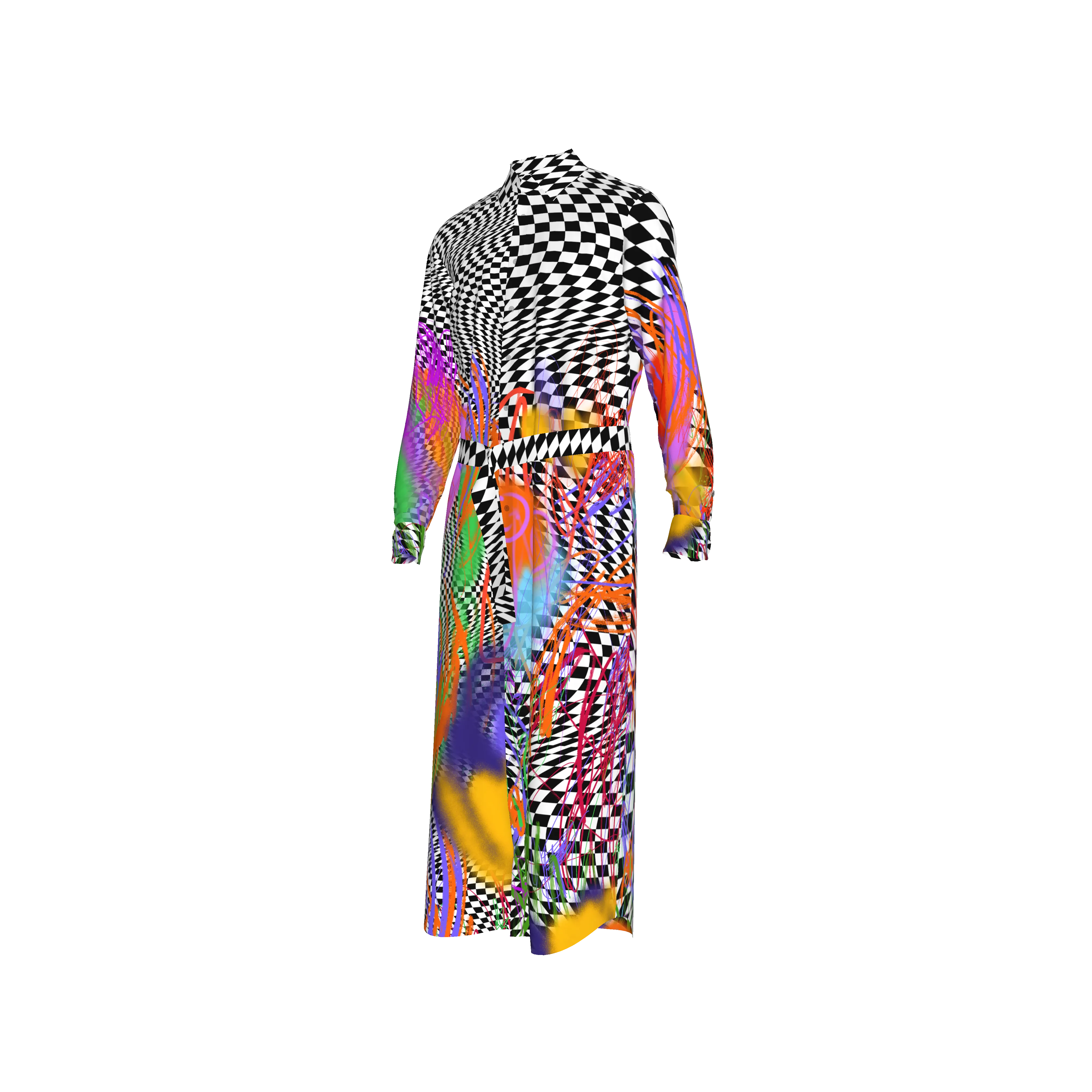 Scribble Check Maxi Shirt Dress in Double Georgette