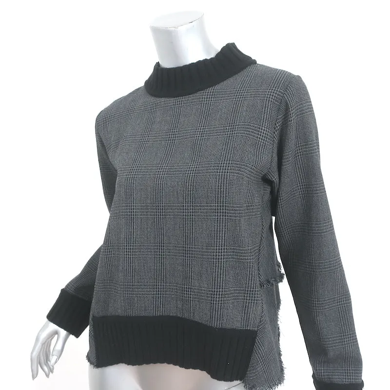 SEA Ruffled-Back Long Sleeve Top Gray Prince Of Wales Check Size Small