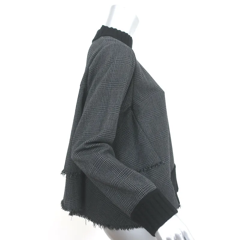 SEA Ruffled-Back Long Sleeve Top Gray Prince Of Wales Check Size Small