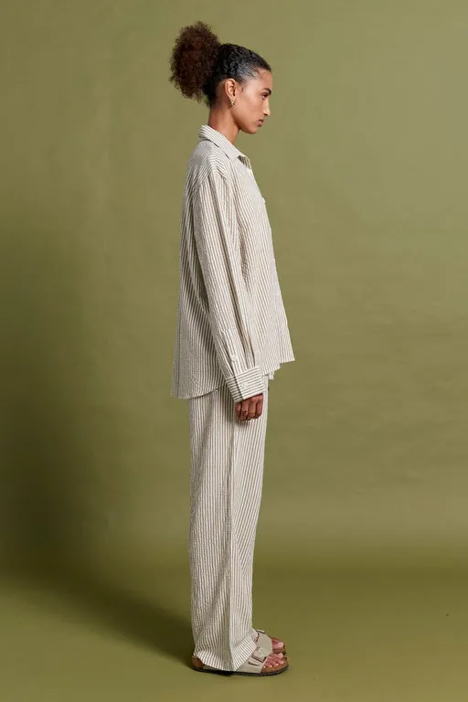Seersucker Stripe Full Length PJ Set Nutria