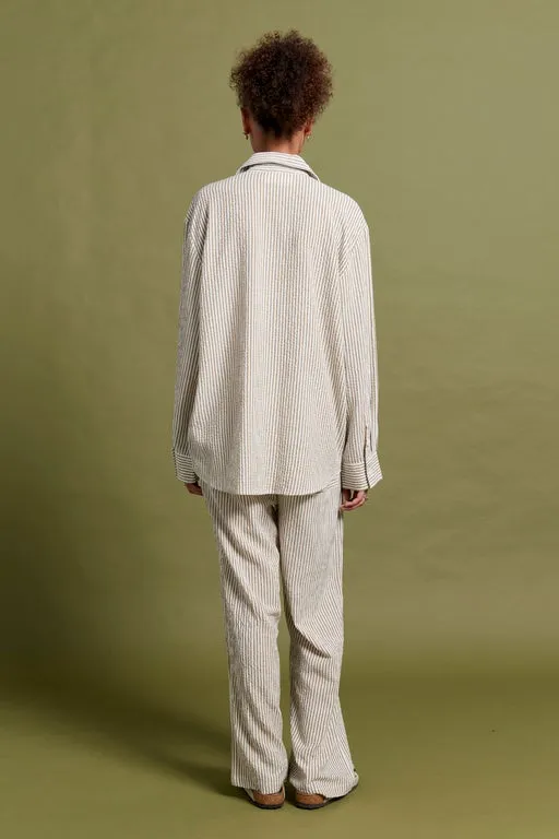 Seersucker Stripe Full Length PJ Set Nutria