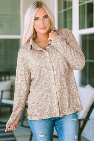 Sequin Collared Bust Buttoned Shirt