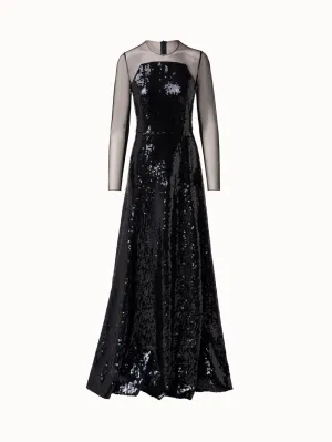 Sequins Evening Gown with Sheer Sleeves