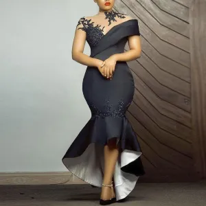 Sequins Sleeveless Sheer Mesh Patchwork Fishtail Evening Dress