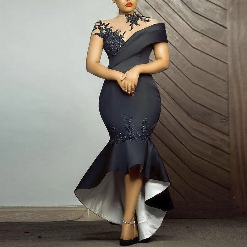 Sequins Sleeveless Sheer Mesh Patchwork Fishtail Evening Dress