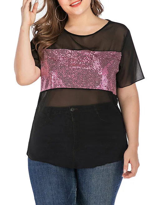 Sexy Black Mesh Transparent Short-sleeved T-shirt