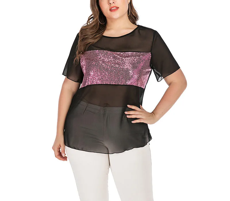 Sexy Black Mesh Transparent Short-sleeved T-shirt