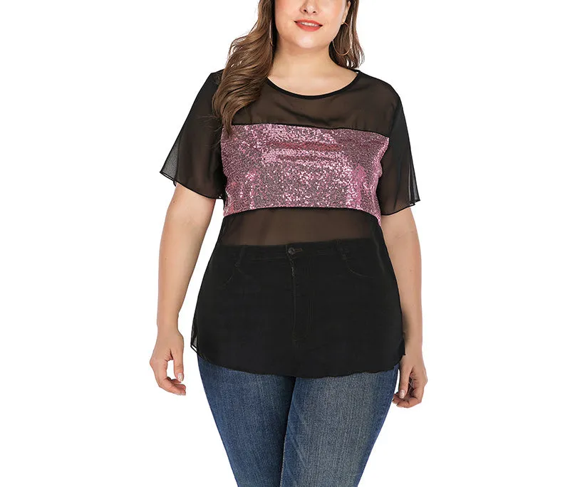 Sexy Black Mesh Transparent Short-sleeved T-shirt