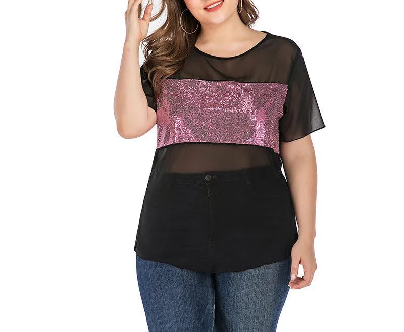 Sexy Black Mesh Transparent Short-sleeved T-shirt