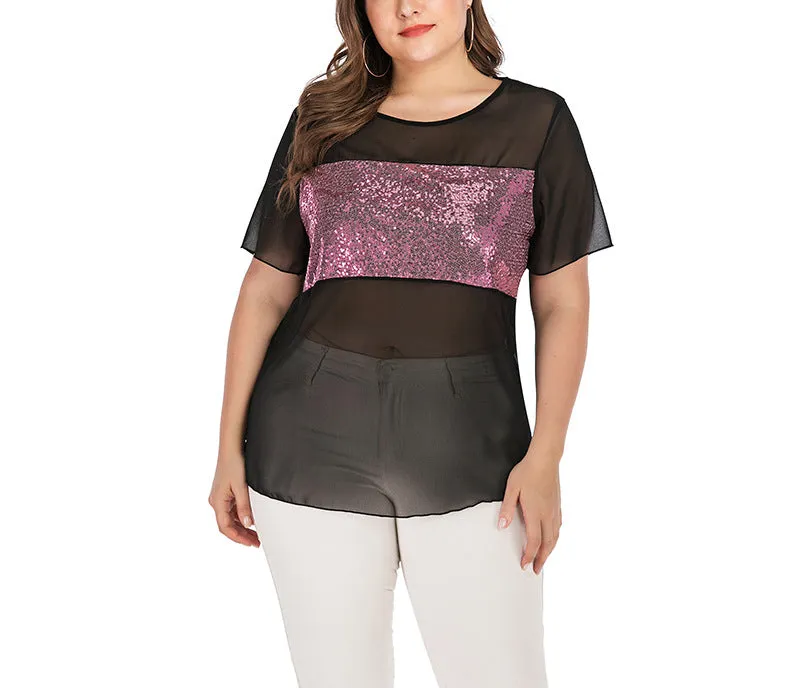 Sexy Black Mesh Transparent Short-sleeved T-shirt