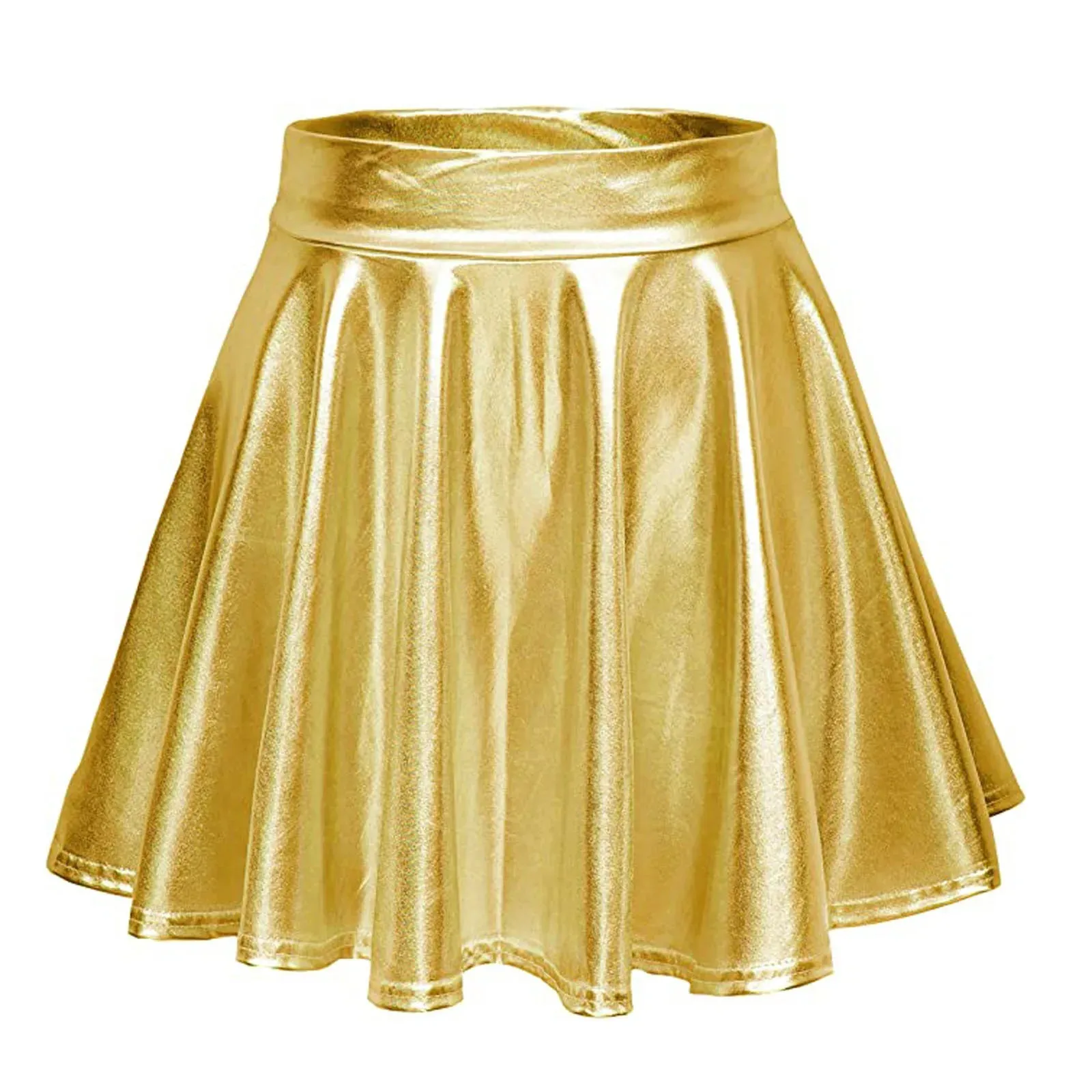 Sexy Bright Face Metallic Women Pleated Skirts Skater Mardi Gras Performance Nightclub Girls High Waist Short Skirts Carnival