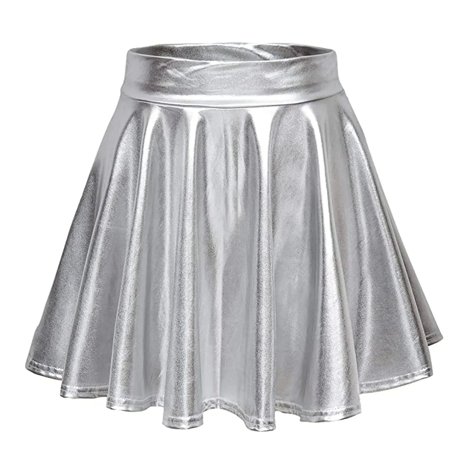 Sexy Bright Face Metallic Women Pleated Skirts Skater Mardi Gras Performance Nightclub Girls High Waist Short Skirts Carnival