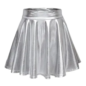 Sexy Bright Face Metallic Women Pleated Skirts Skater Mardi Gras Performance Nightclub Girls High Waist Short Skirts Carnival