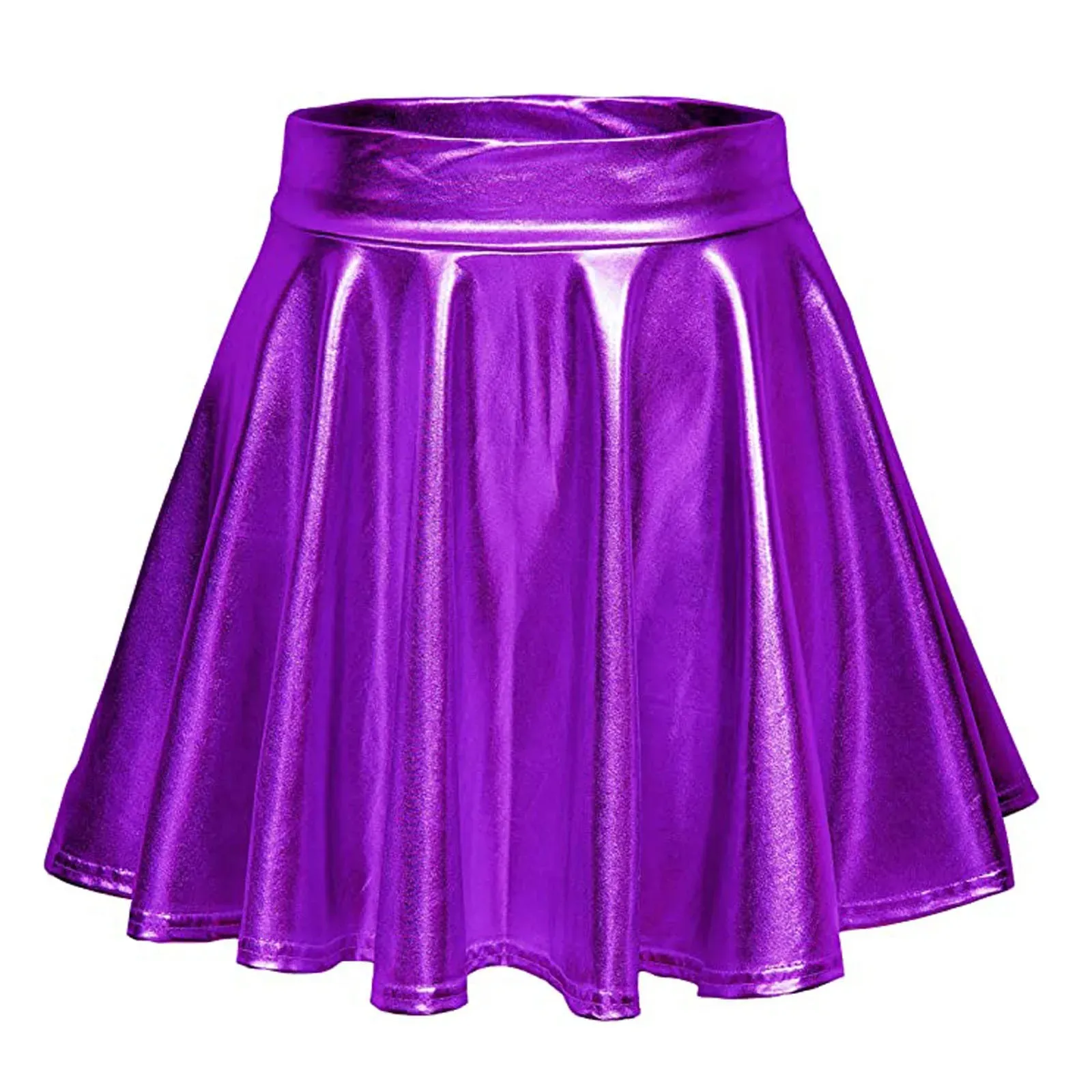 Sexy Bright Face Metallic Women Pleated Skirts Skater Mardi Gras Performance Nightclub Girls High Waist Short Skirts Carnival