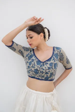 Shark Grey Kantha Cotton Patchwork Blouse