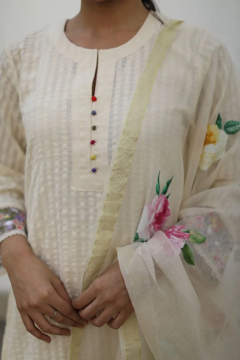 Sharnaaz ivory kurta set