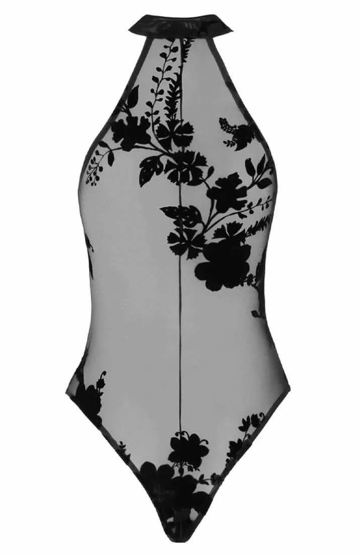 Sheer black mesh halter neck bodysuit - LEGEND!
