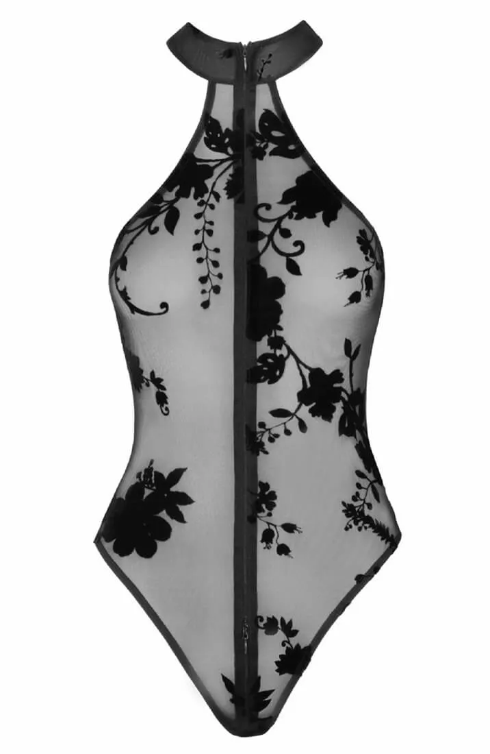 Sheer black mesh halter neck bodysuit - LEGEND!