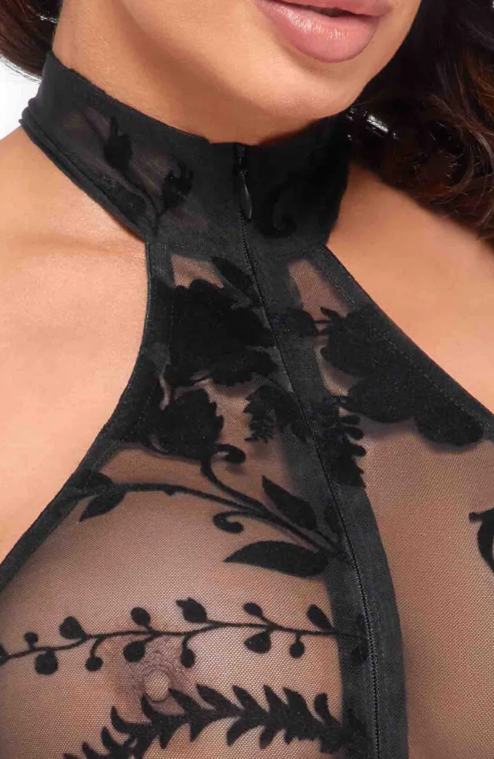 Sheer black mesh halter neck bodysuit - LEGEND!