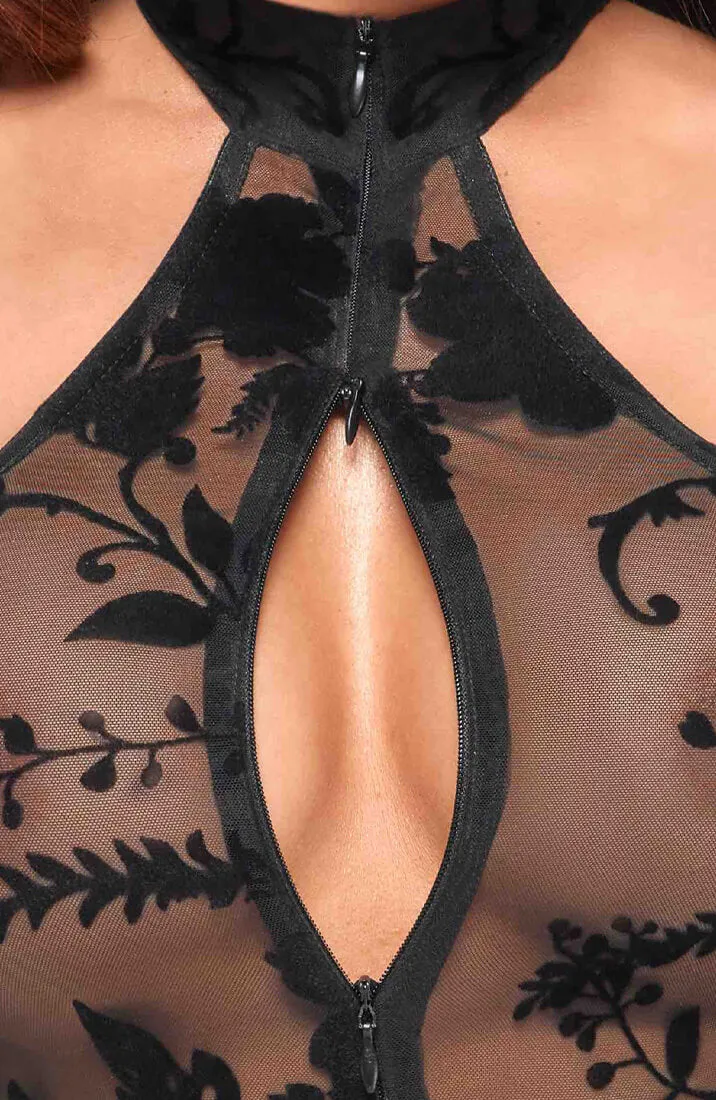Sheer black mesh halter neck bodysuit - LEGEND!