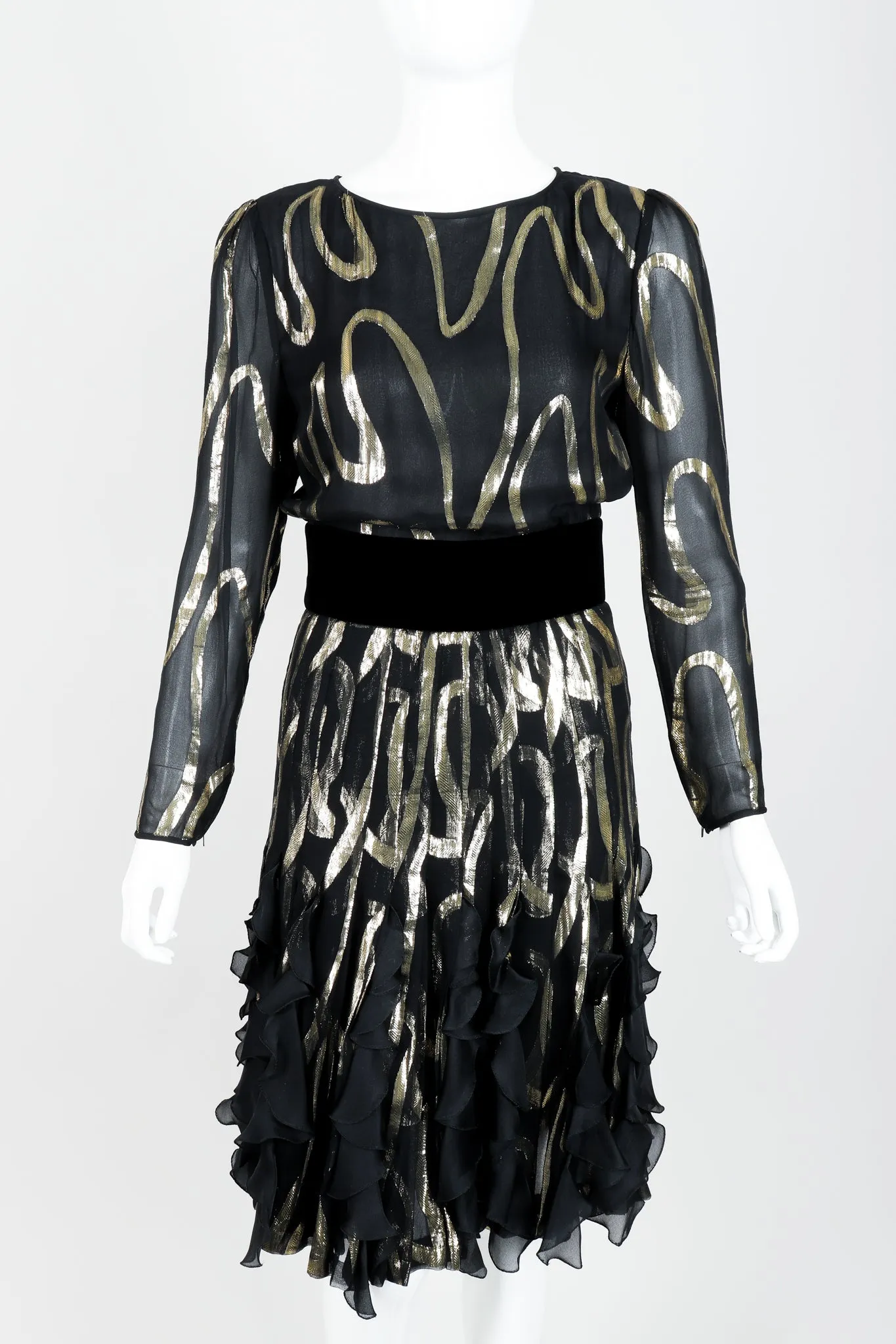 Sheer Lamé Ruffle Dress