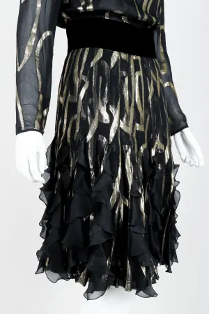 Sheer Lamé Ruffle Dress